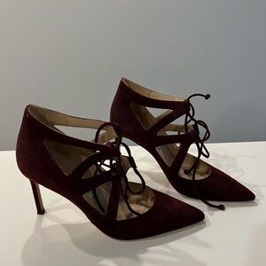 MANOLO BLAHNIK -maroon suede tie up heels size 38